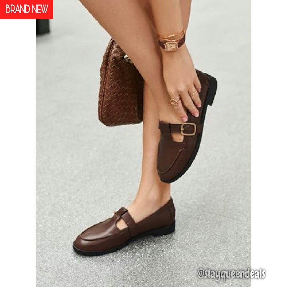 Women's T-Strap Loafers Slip-On Flats Work Business Dress Shoes - Picture 3 of 8